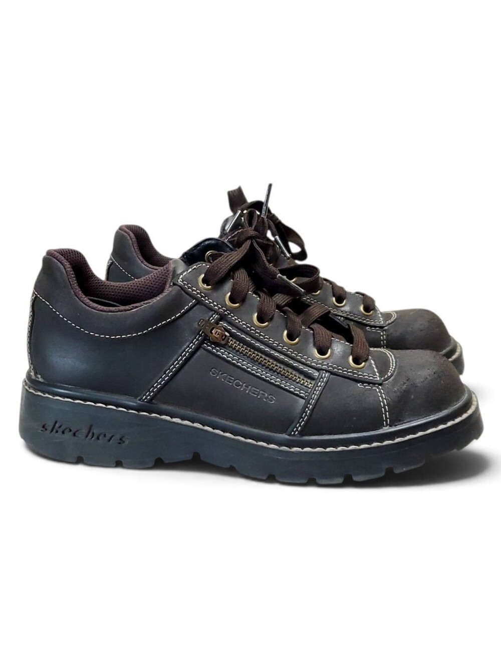 SKECHERS 90's Y2k Jammers Brownlaceup Chunky Shoes Letaher Sz 8